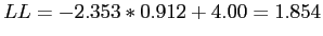 \(LL = -2.353*0.912+4.00 = 1.854\)