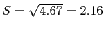 \(S = \sqrt{4.67} = 2.16\)