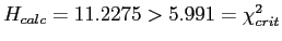 \(H_{calc} = 11.2275 > 5.991 = \chi_{crit}^2\)